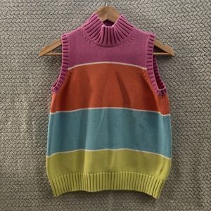VTG 90s Evan Picone Colorful Knit Sleeveless Turtleneck Sweater Top Fits L Retro